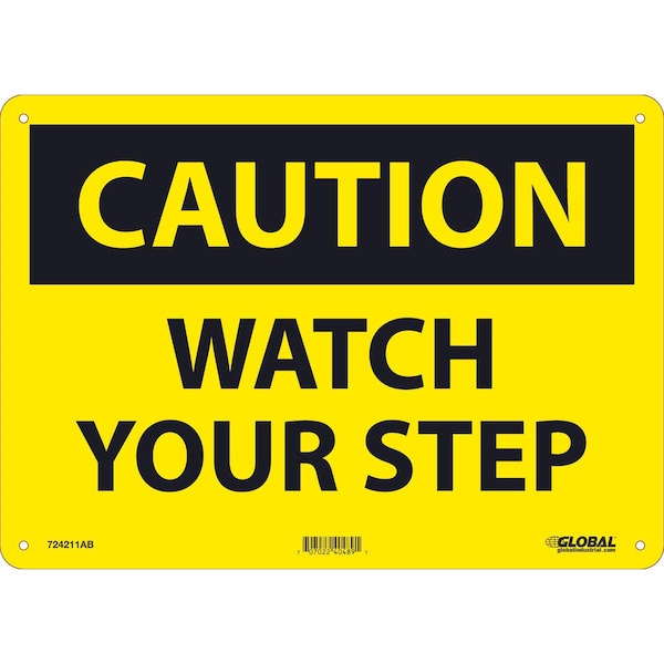 Caution Watch Your Step Sign, 10x14, Aluminum